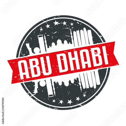 Abu Dhabi United Arab Emirates Round Travel Stamp Icon Skyline City Design.