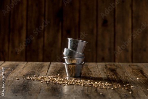 steel tableware on wood