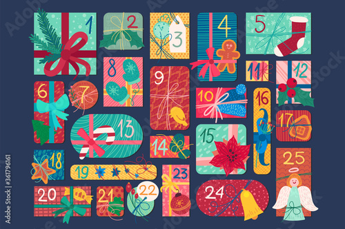 Christmas festive advent calendar flat vector illustration