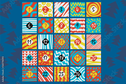 December festive advent calendar flat vector illustration