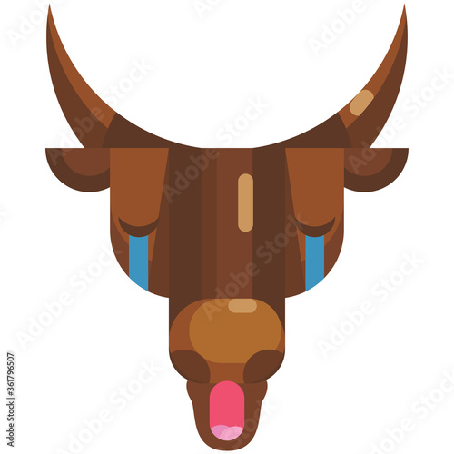 Crying bull face emoji, cow in tears icon isolated emotion sign