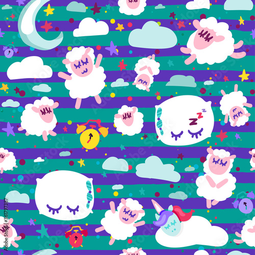 Night rest, bedtime vector seamless pattern