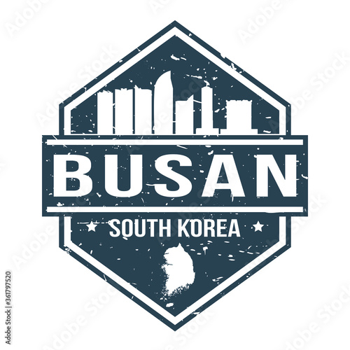 Busan South Korea Travel Stamp Icon Skyline City Design Tourism.