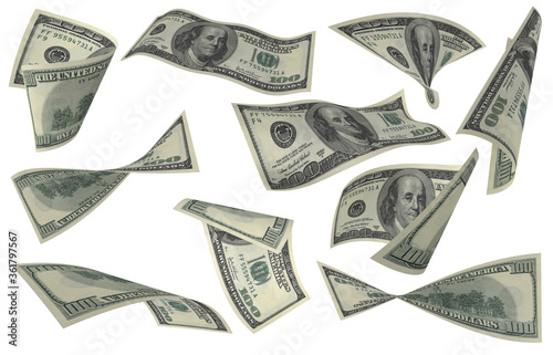 Dollar, Paper Money Set, American Banknote, Flying Money, 3D Render