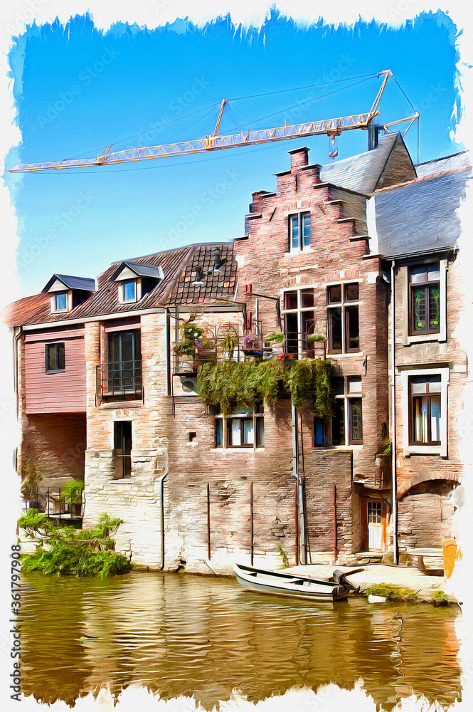 Φωτογραφία City Ghent. Imitation of oil painting. Illustration