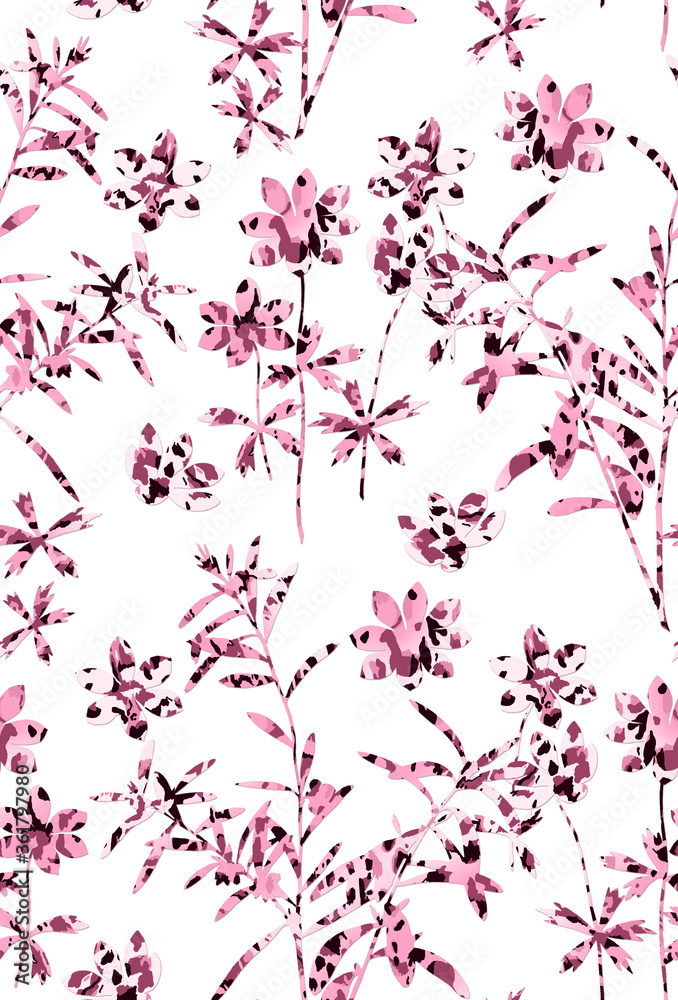Animal Abstract Textured Flower Silhouette Seamless Pattern Trend Fashion Colors Branches Leaves