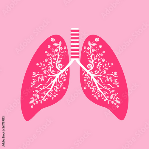 Pulmonology concept. Lungs healthcare persons. Internal organ inspection check for illness, disease or problems. Flat vector illustration