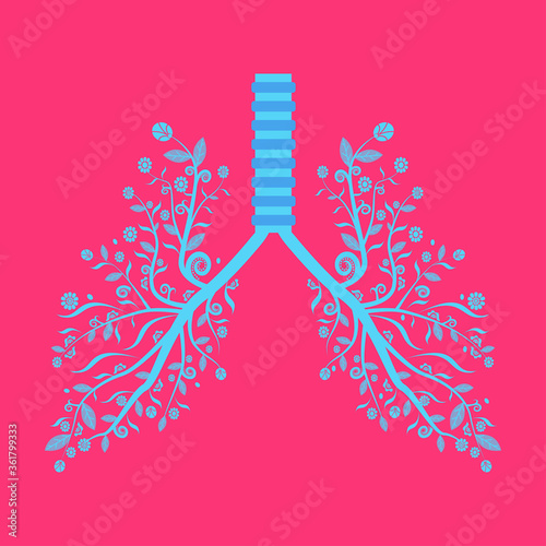 Pulmonology concept. Lungs healthcare persons. Internal organ inspection check for illness, disease or problems. Flat vector illustration