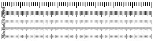 Rulers Inch and metric rulers. Measuring tool. Centimeters and inches measuring scale cm metrics indicator. Measurement scale, markup for a ruler. Vector set isolated