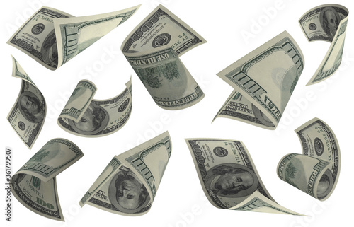 Dollar, Paper Money Set, American Banknote, Flying Money, 3D Render