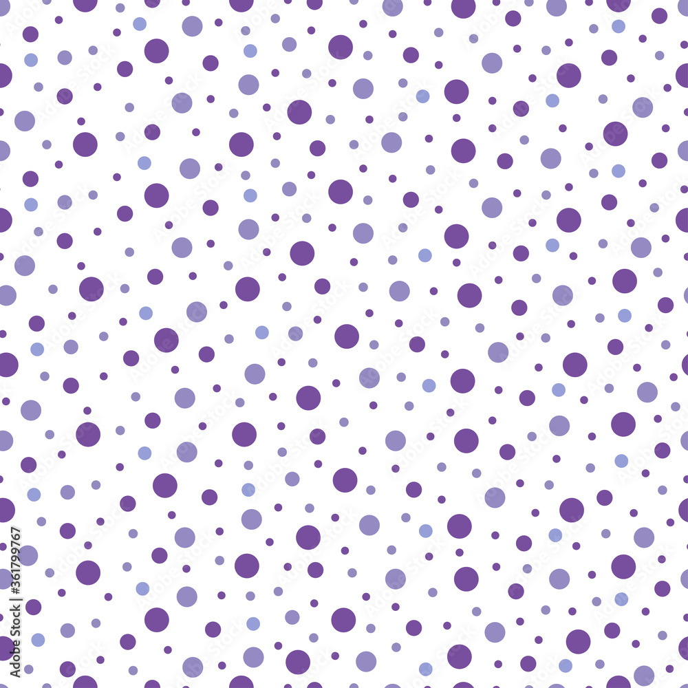 Abstract polka dots background. White seamless pattern with purple circle