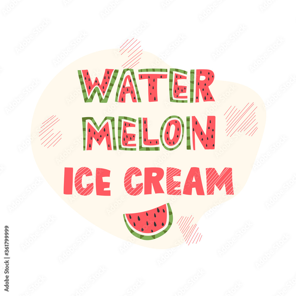 Watermelon ice cream - lettering label design. Vector illustration. Watermelon ice cream - lettering label design. Vector illustration.