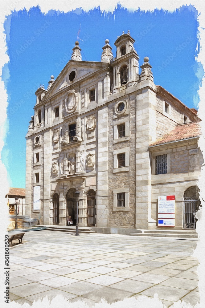 City Avila, monastery of Saint Teresa. Imitation of oil painting. Illustration