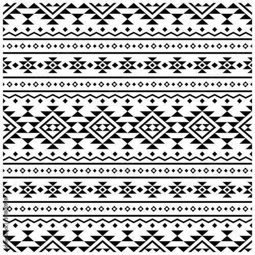 Tribal ethnic seamless pattern design background vector in black white color