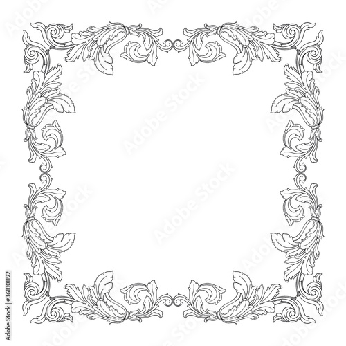 Vintage Ornament Element in baroque style with filigree and floral engrave the best situated for create frame, border, banner. It's hand drawn foliage swirl like victorian or damask design arabesque.