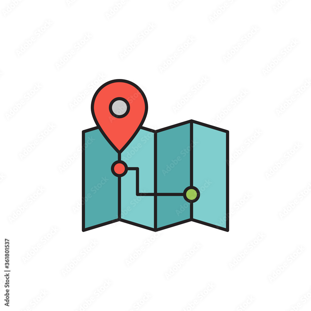 Route on map vector icon symbol isolated on white background Route on map vector icon symbol isolated on white background