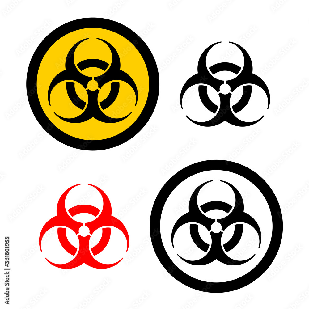 Biohazard sign, a set of four pieces of different colors. Vector illustration. Biohazard sign, a set of four pieces of different colors. Vector illustration.