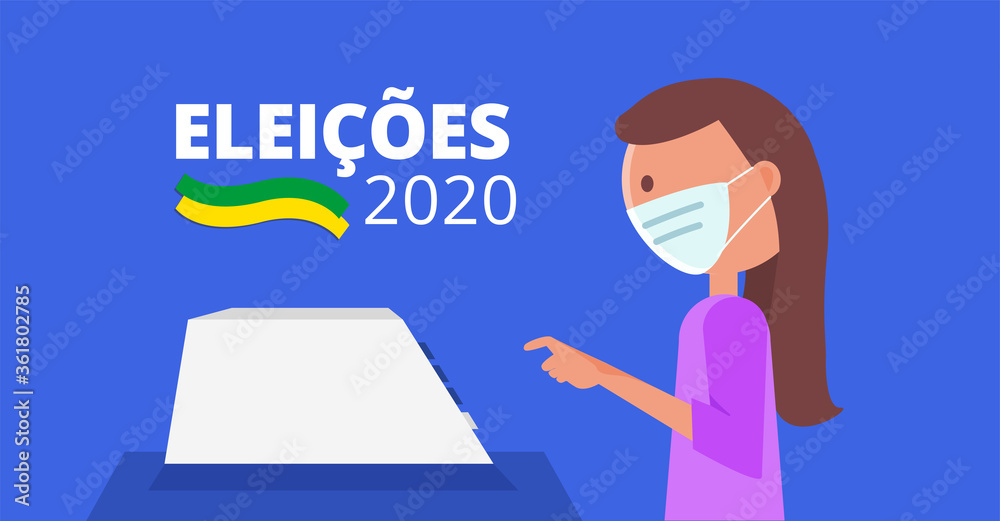 2020 Elections - Brazil young voting queue with protective mask - vector