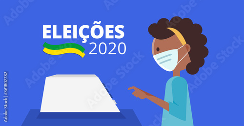 2020 Elections - Brazil woman voting queue with protective mask - vector