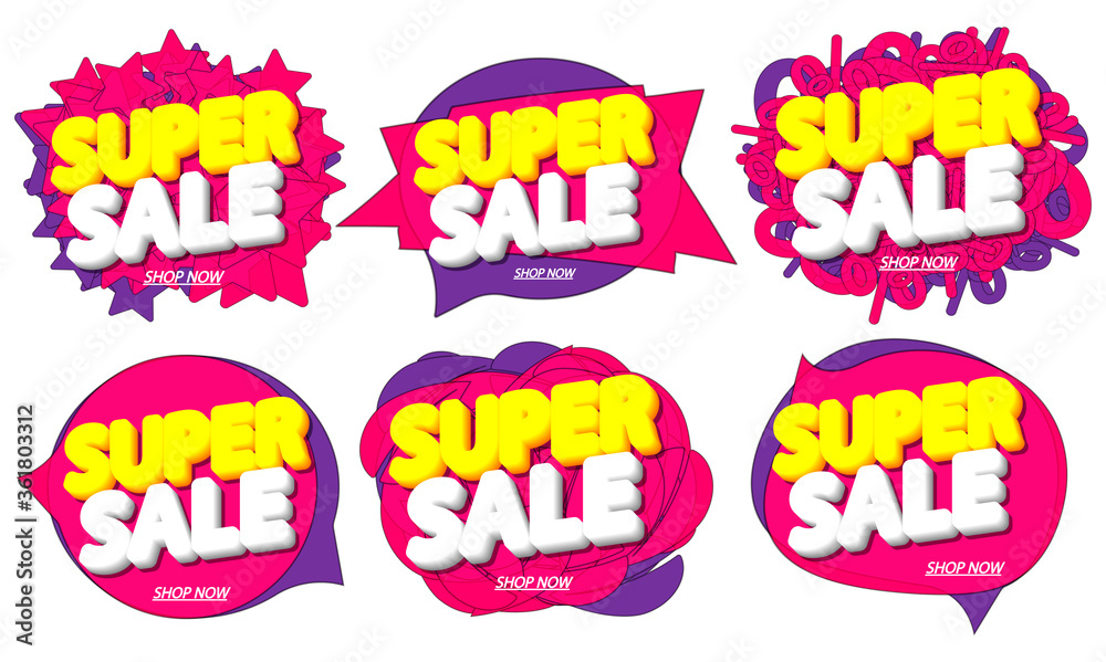 Set Super Sale bubble banners design template, discount tags, app icons, vector illustration