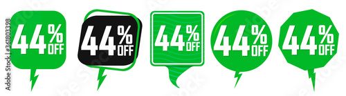 Set Sale 44% off speech bubble banners, discount tags design template, vector illustration