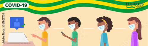 Covid-19 - 2020 Elections - Brazil people voting queue with protective mask – vector © Lucas