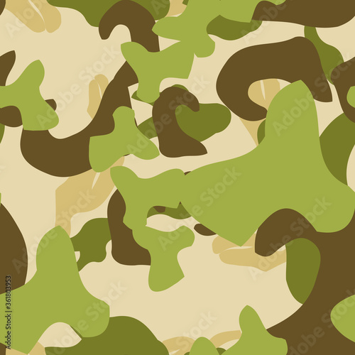 Forest camouflage of various shades of green, beige and brown colors