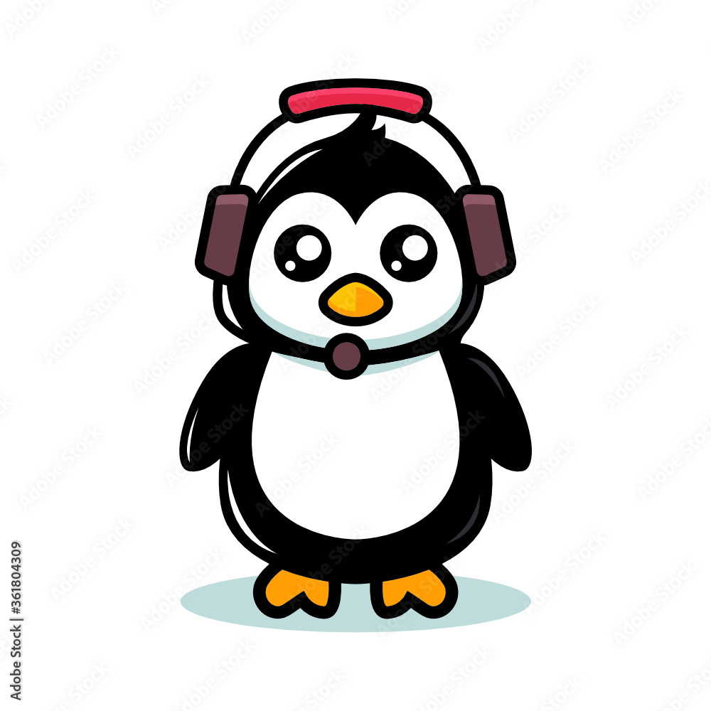 Obraz premium Cute penguin mascot modern technology theme