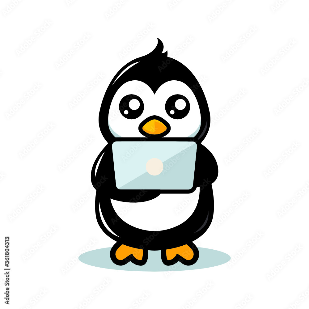 Obraz premium Cute penguin mascot modern technology theme