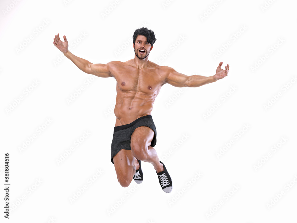 3D Render : The portrait of a man is jumping in the air with happy feeling 3D Render : The portrait of a man is jumping in the air with happy feeling