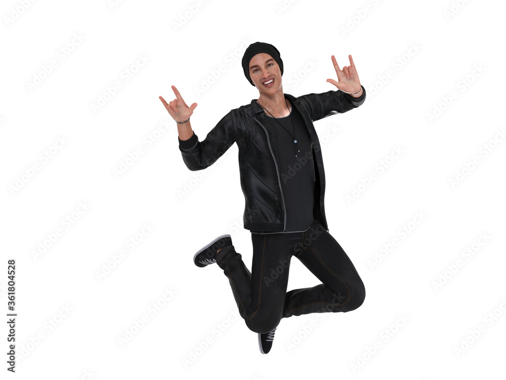 3D Render : The portrait of a  man is jumping in the air with happy feeling