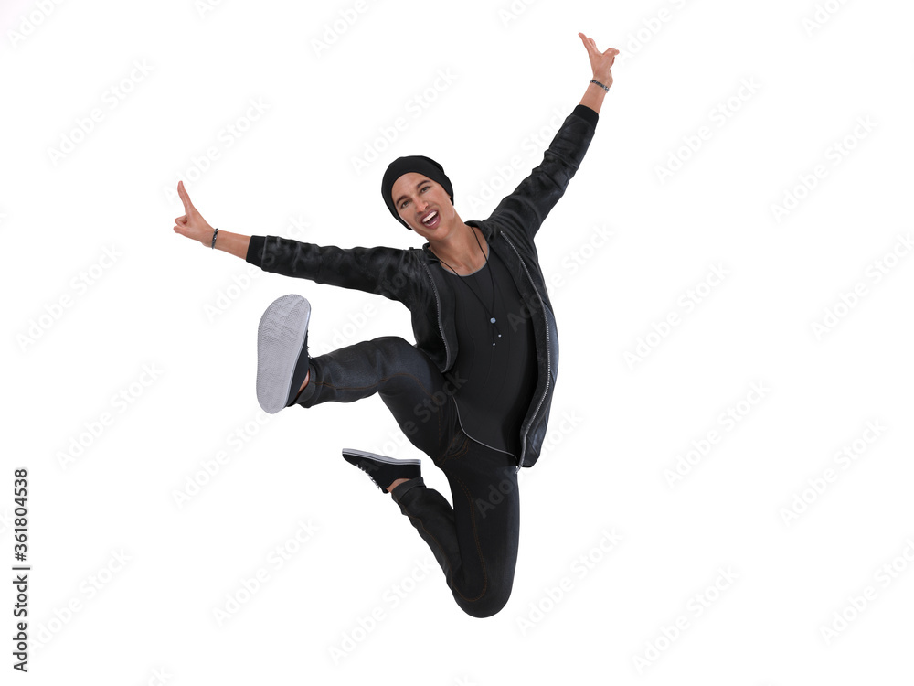 3D Render : The portrait of a  man is jumping in the air with happy feeling