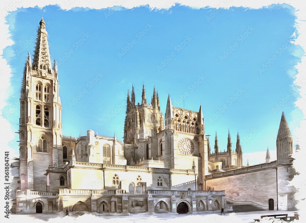 Burgos. Cathedral of Our Lady. Imitation of oil painting. Illustration