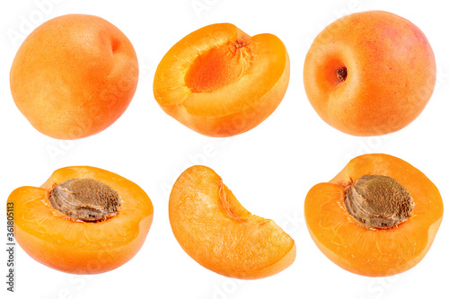 Set of apricot isolated on white background Poster Mural XXL