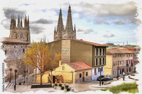 Burgos. Cityscape. Imitation of oil painting. Illustration