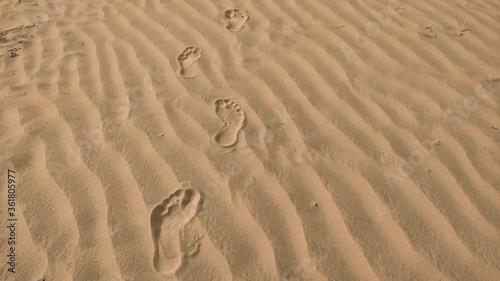 Human footprint on designed dust waves on desert field