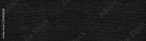 Dark black painted brick natural stone masonry wall texture background wallpaper panorama banner 