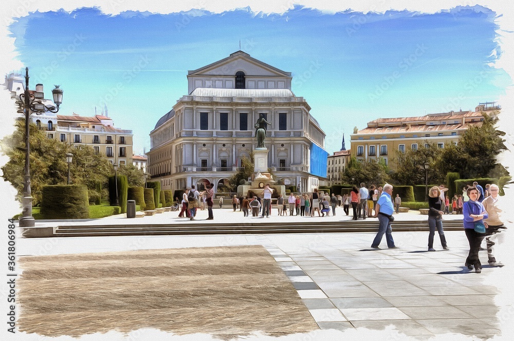 Obraz premium Madrid. Eastern square. Imitation of oil painting. Illustration