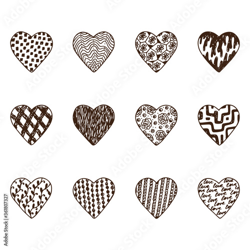 Happy Valentine's day. Hearts Set. Hearts icons. Hand drawn doodles Vector illustration.
