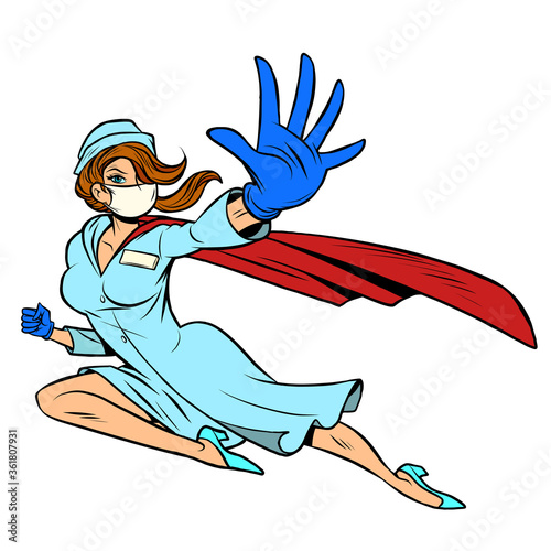 super hero nurse flies and protects from the epidemic