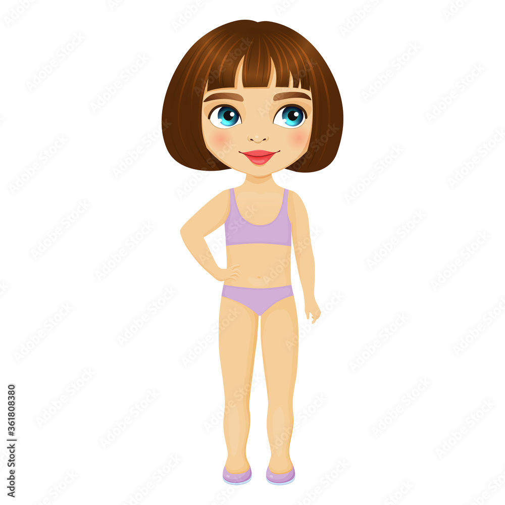 Cute little girl with big eyes smiles, stands in underwear Cute little girl with big eyes smiles, stands in underwear
