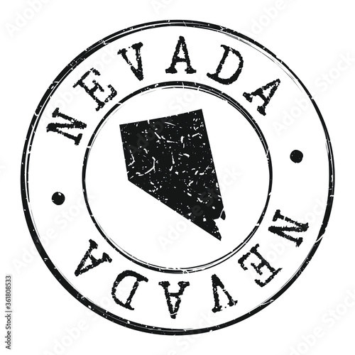 Nevada Silhouette Postal Passport Stamp Round Vector Icon.