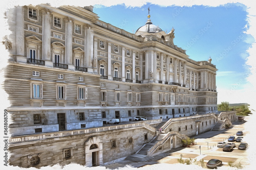 Madrid. Royal palace. Imitation of oil painting. Illustration