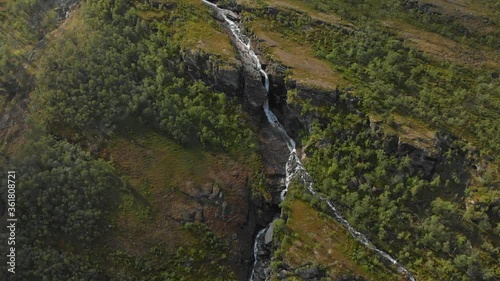 Aerial view at waterfall near northern Norway near the town of Skibotn. photo