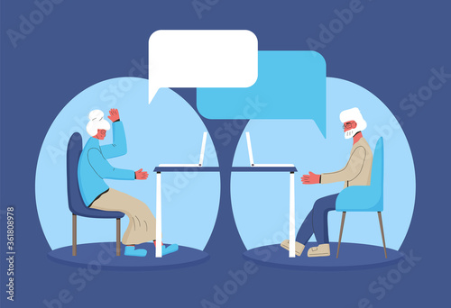 Family distance communication. Mature man and woman  chatting