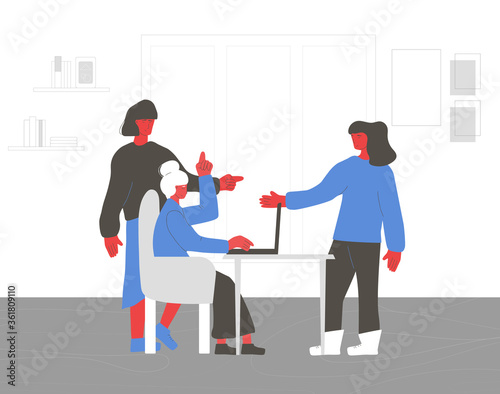 Senior and young people spend time together.