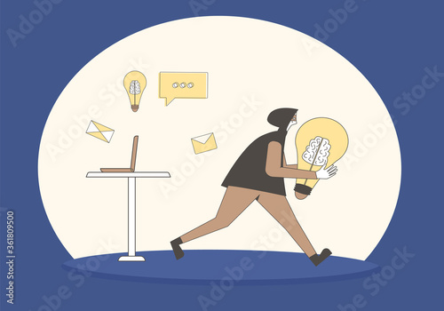 Vectror thieves run with creaive new idea symbol.
