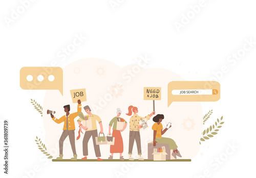 Protests against dismissal. Fired people vector  flat.