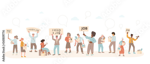 Protests against dismissal. Fired people vector  flat.