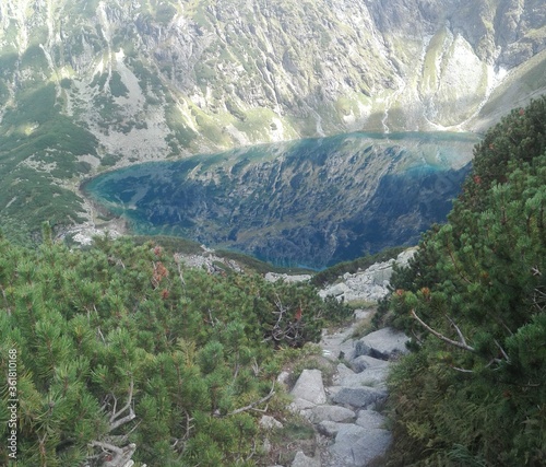 Crystal clear lake with mountain reflection